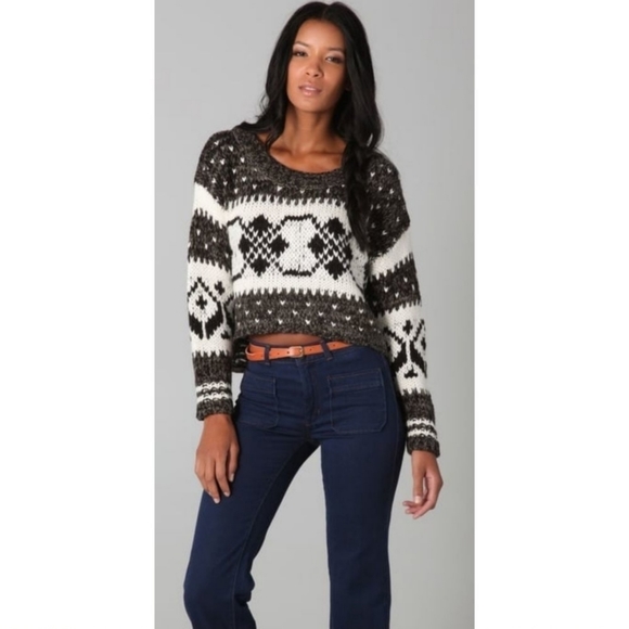 Free People Sweaters - EUC Free People White Black Gray Knit Sweater - Size L / Large